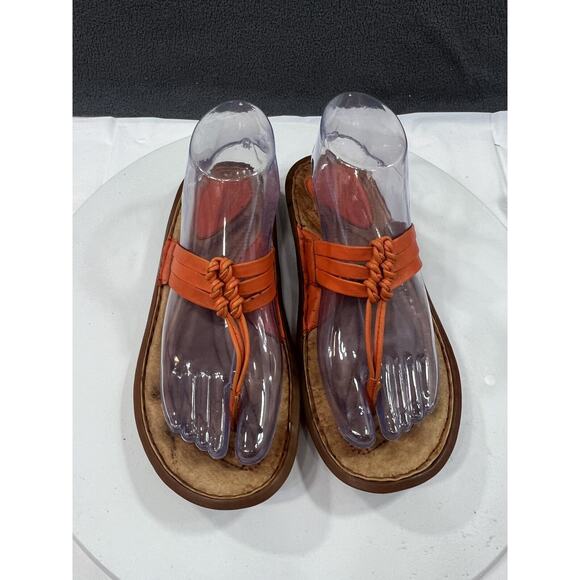 BORN Crown Leather Sandals Thongs Flat Orange Multi Strap Comfort Women’s Size 7 - Picture 8 of 16